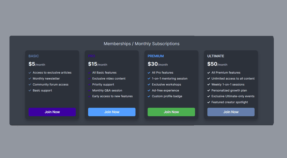 Flexible Membership Tiers